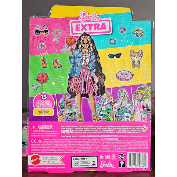 Barbie Extra Doll # 13 Basketball Jersey Dress Flannel Shirt and Pet NWT - Picture 2 of 9